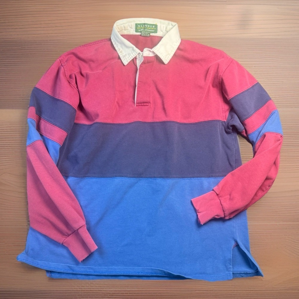 VTG Munsingwear Slammer Rugby Shirt Mens Large Color Block Red Blue Long‎ Sleeve